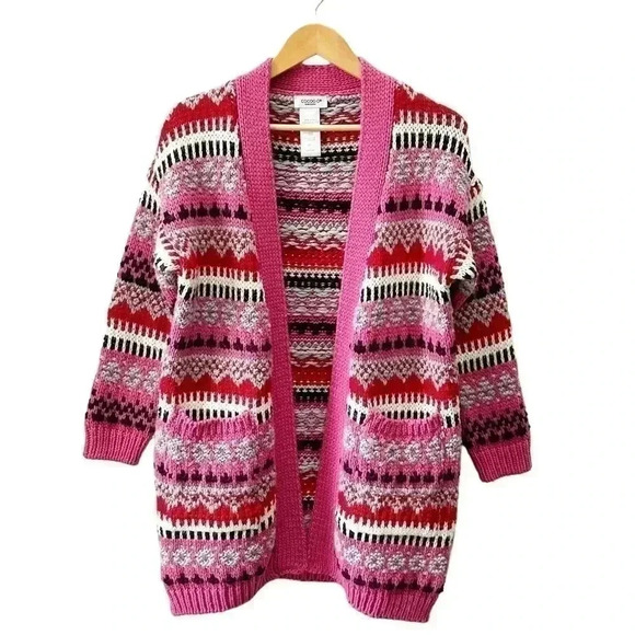 Cocogio Wool Duster Cardigan Chunky Knit Draped Sweater Pink Red Black Small - Picture 17 of 17